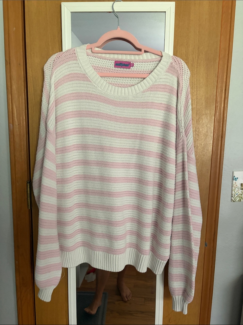 Edikted Pink and White Striped Scoop Neck Sweater